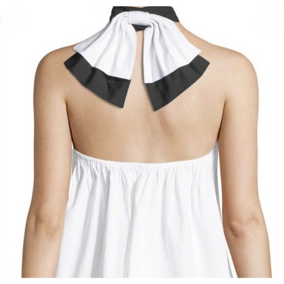 Caroline Constas Bow Halter Top White Sz M Volume Babydoll Peplum Color-block - Picture 14 of 15